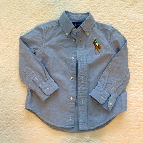 Light Denim Polo long sleeve bottom down shirt - Picture 1 of 5